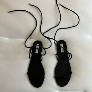 Steve Madden Black Lace-Up Minimalist Flat Sandals